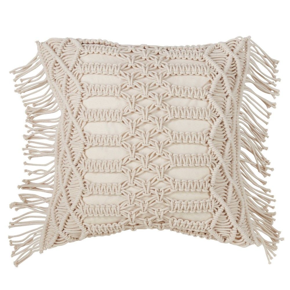 18"" Macramé Pillow-Down Filled Natural - SARO Lifestyle | Target