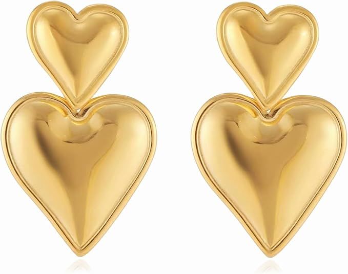 Fashion Heart Drop Dangle Earrings for Women Gold/Silver Colorful Chunky Heart Dangling Statement... | Amazon (US)