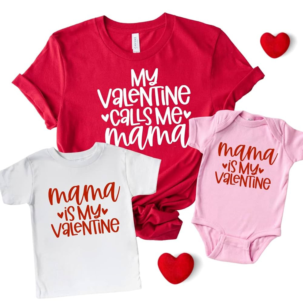 Mama Is My Valentine, Cute Matching Valentines Day T-shirt For Mother And Kids, Mommy And Me Vale... | Amazon (US)