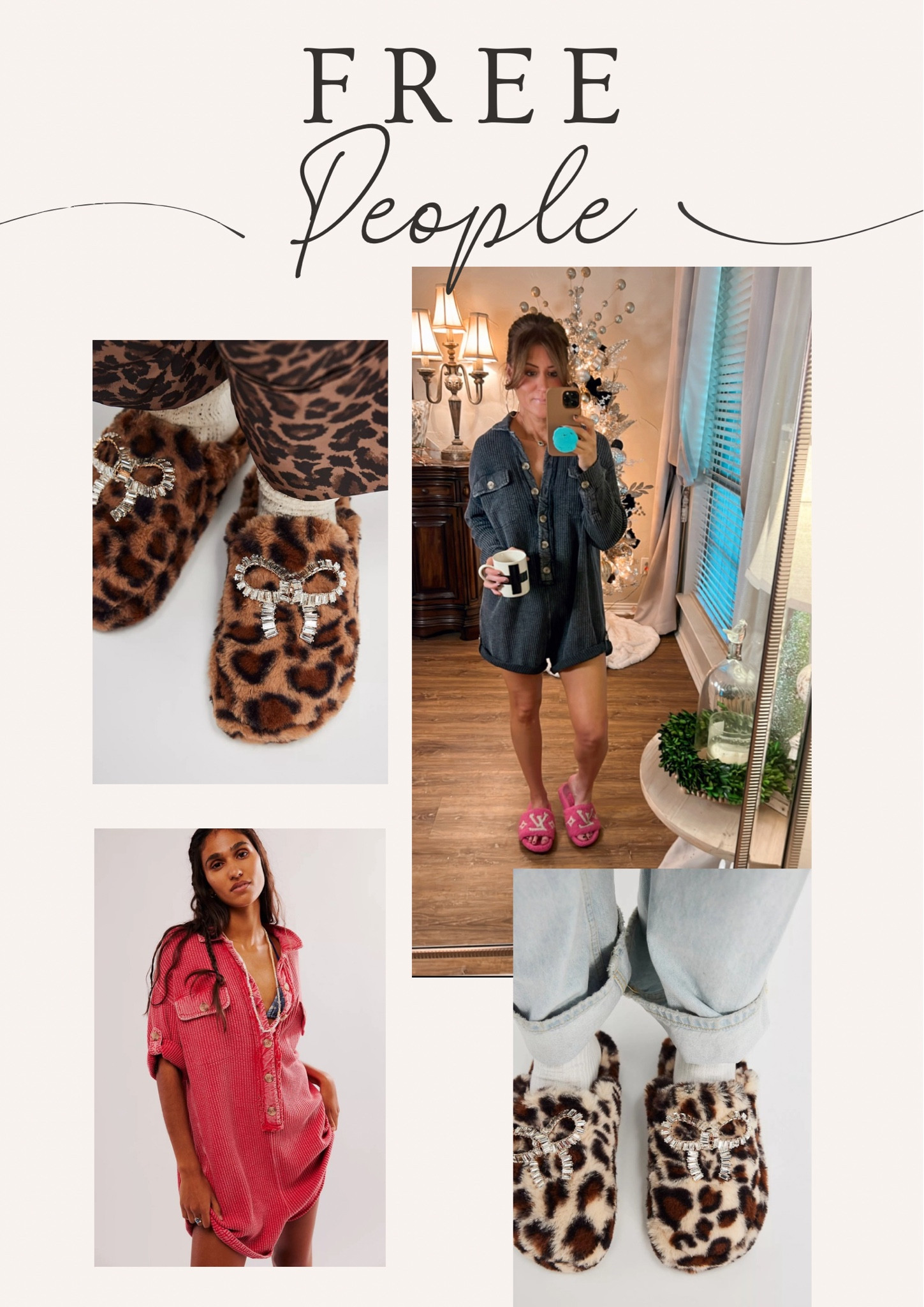 Free People Romper and leopard bow slippers.  

#LTKOver40 #LTKFindsUnder100 #LTKShoeCrush