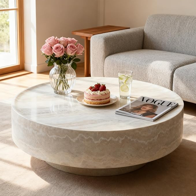 YOPENG 35.43" Modern Faux Marble Round Coffee Table, Luxury Circle Fiberglass Stone Coffee Table,... | Amazon (US)