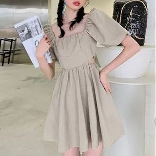 Short-Sleeve Plain Babydoll Dress | YesStyle Global