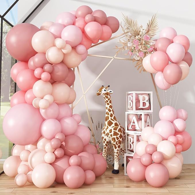 Dusty Pink Balloon Garland Double Stuffed Blush Pink Balloons Baby Pink Latex Balloon Arch Kit Du... | Amazon (US)