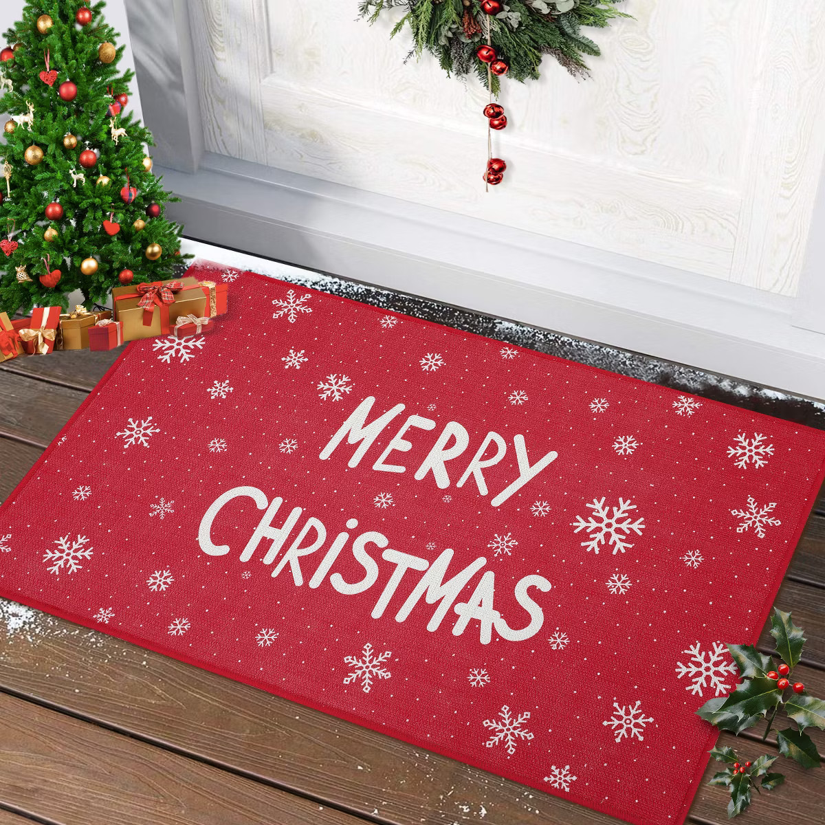 Christmas Buffalo Plaid Welcome Mat Non Slip Snowflake Doormat for Front Door Absorbent Dirt-Resi... | Target