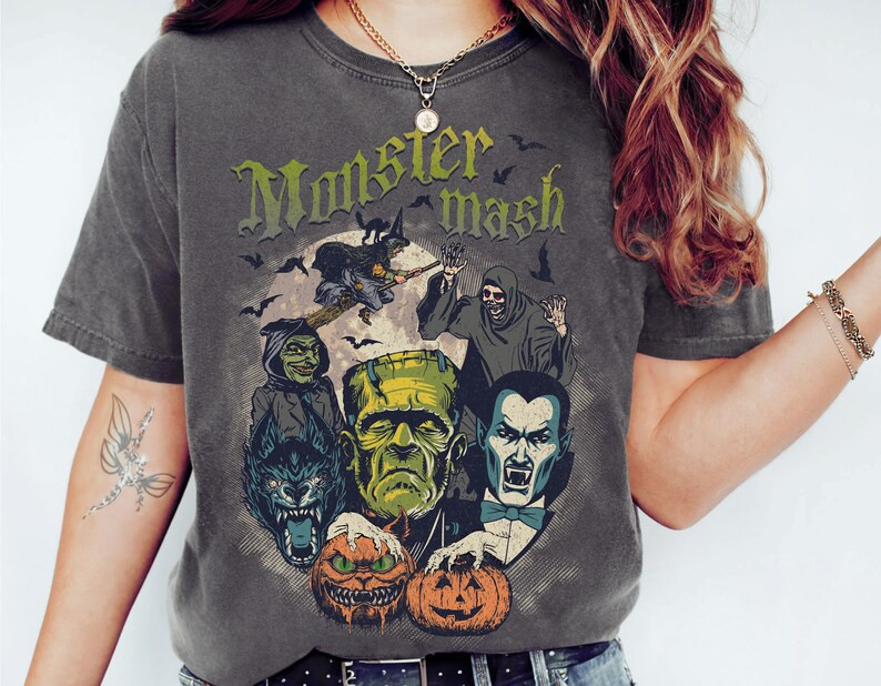 Retro Halloween Comfort Colors Shirt, Monster Mash Tshirt, Vintage Frankenstein Dracula Halloween... | Etsy (US)