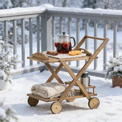 RIVIERA BAR CART with Mobile Wheels and Natural Acacia Wood Construction for Stylish Entertaining and Flexible Storage. | Wayfair North America