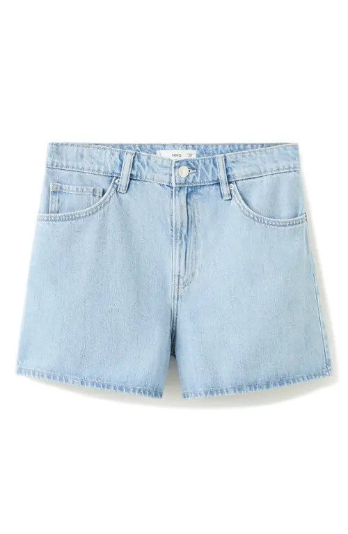 MANGO High Waist Straight Fit Denim Shorts in Light Blue at Nordstrom, Size 14 | Nordstrom