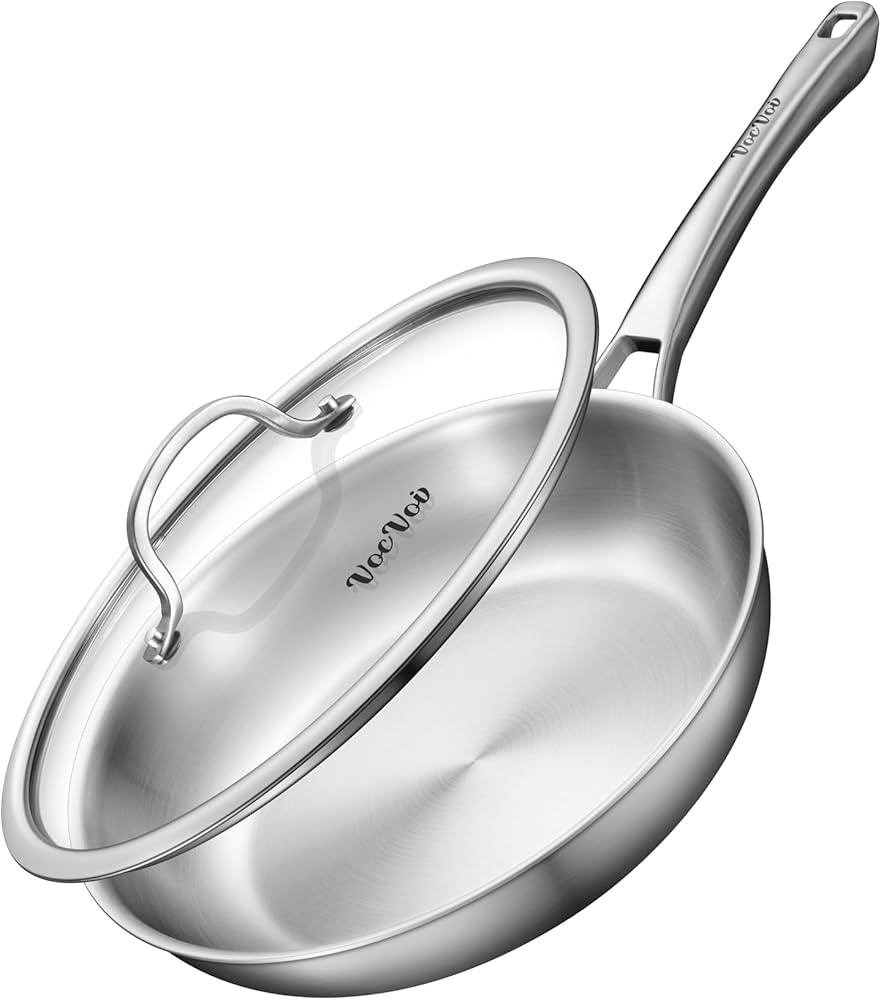 12 inch Tri-Ply Stainless Steel Frying Pan with LID,PFOA&PTFE Free Skillets,Chef's Pans,Dishwashe... | Amazon (US)