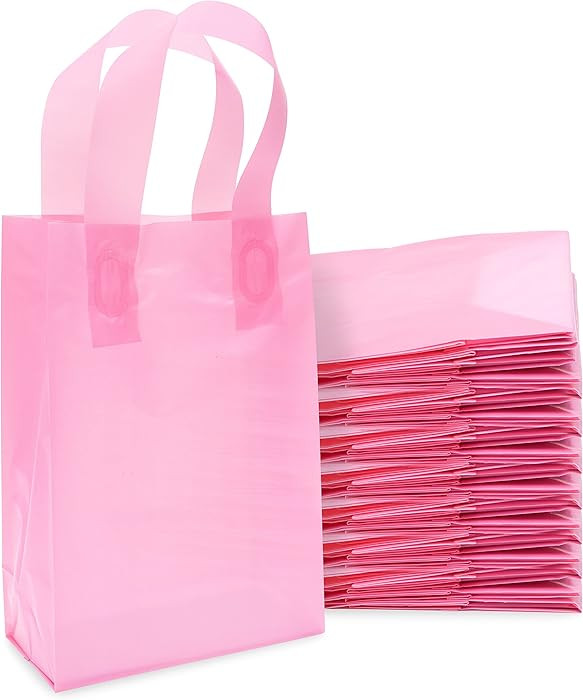 Prime Line Packaging Pink Gift Bags, Frosted Plastic Gift Bags with Handles for Small Business, G... | Amazon (US)
