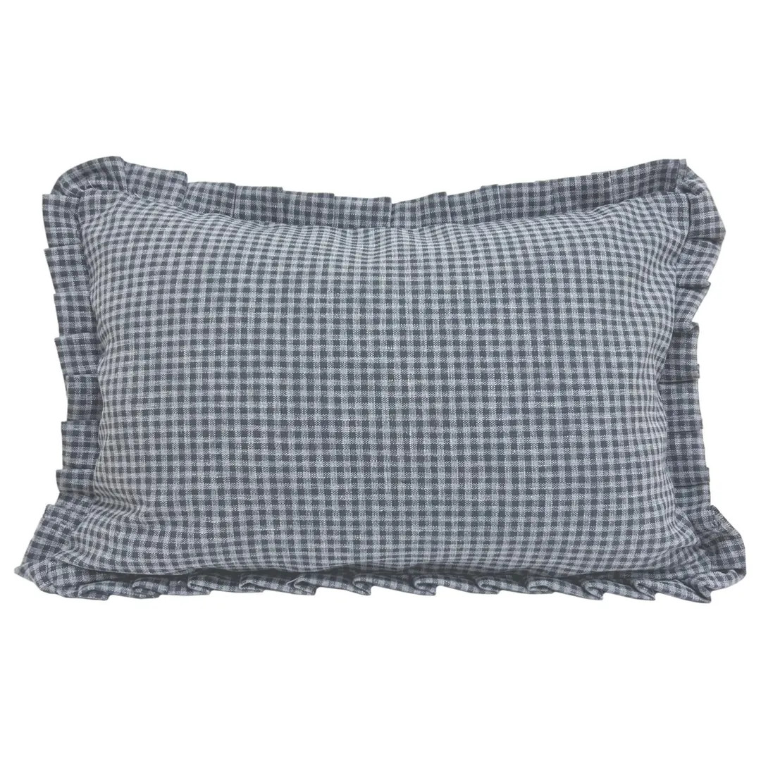 MILLIE || Blue Gingham Pillow Cover, Blue Pillow, Ruffled Pillow, Checkered Pillow, Gingham Ruffl... | Etsy (US)