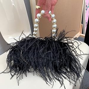 Women Real Natural Ostrich Feather Evening Bags Purses Clutch Vintage Banquet Handbag | Amazon (US)