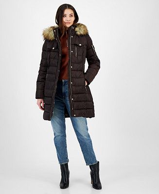 Women's Faux-Fur-Trim Hooded Puffer Coat, Regular & Petite, Created for Macy's | Macy's