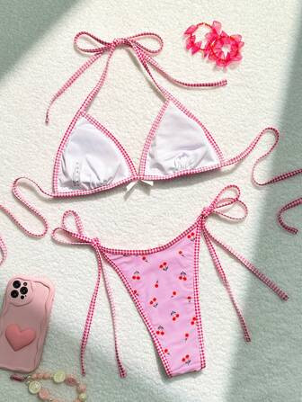 Women's Cute Style Cherry Printed Bikini Swimsuit (Separates) Cute Bathing Suits | SHEIN