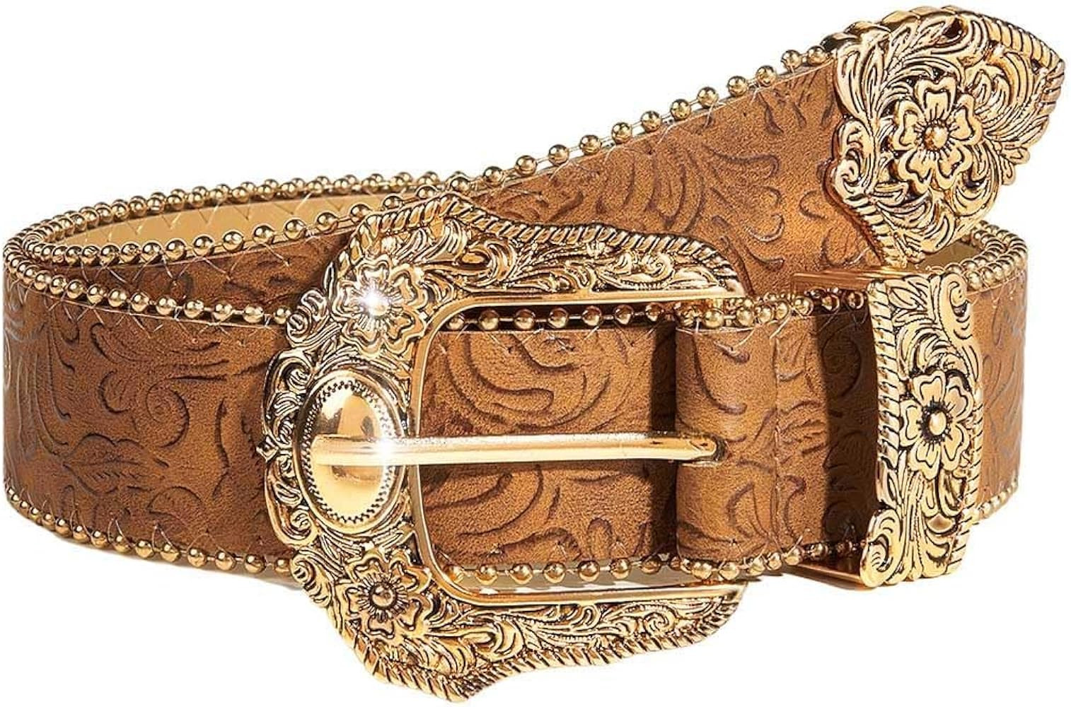 Brown Western Belt for Women Cowgirl Country Leather Belt for Jeans Pants | Amazon (US)