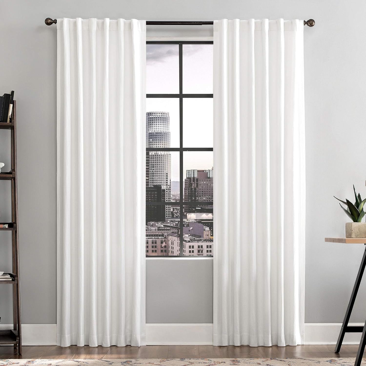 Scott Living Renato Linen Blend Semi-Sheer Back Tab Curtain Panel, 50 in x 96, White | Amazon (US)