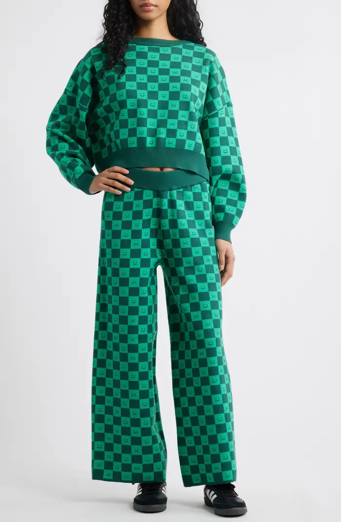 Dressed in Lala Lots of Feelings Checkerboard Knit Sweater & Wide Leg Pants Set | Nordstrom | Nordstrom