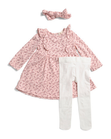 Infant Girls Knit Ruffled Dress With Footed Tights And Headband | TJ Maxx