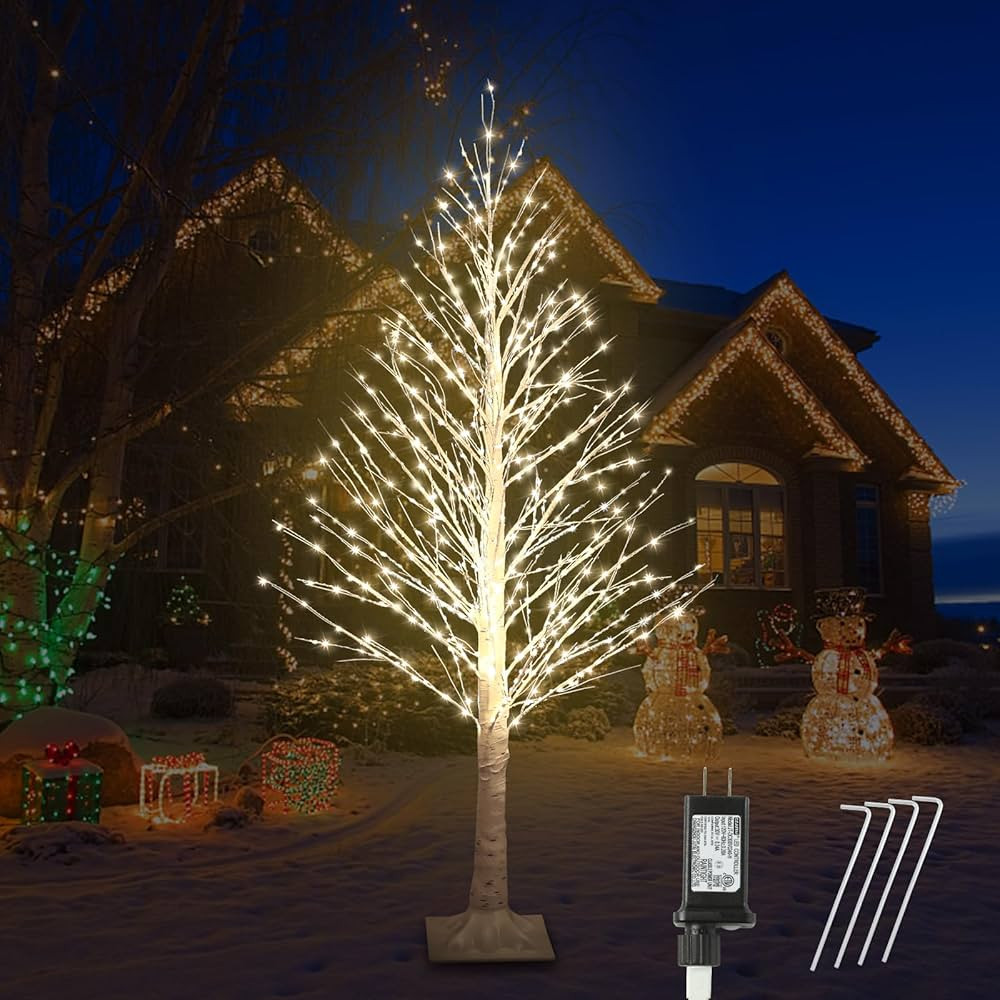 5FT Lighted Birch Tree with Twinkle Lights, 560 LED Warm White Lights with Timer, LED Lighted Chr... | Amazon (US)