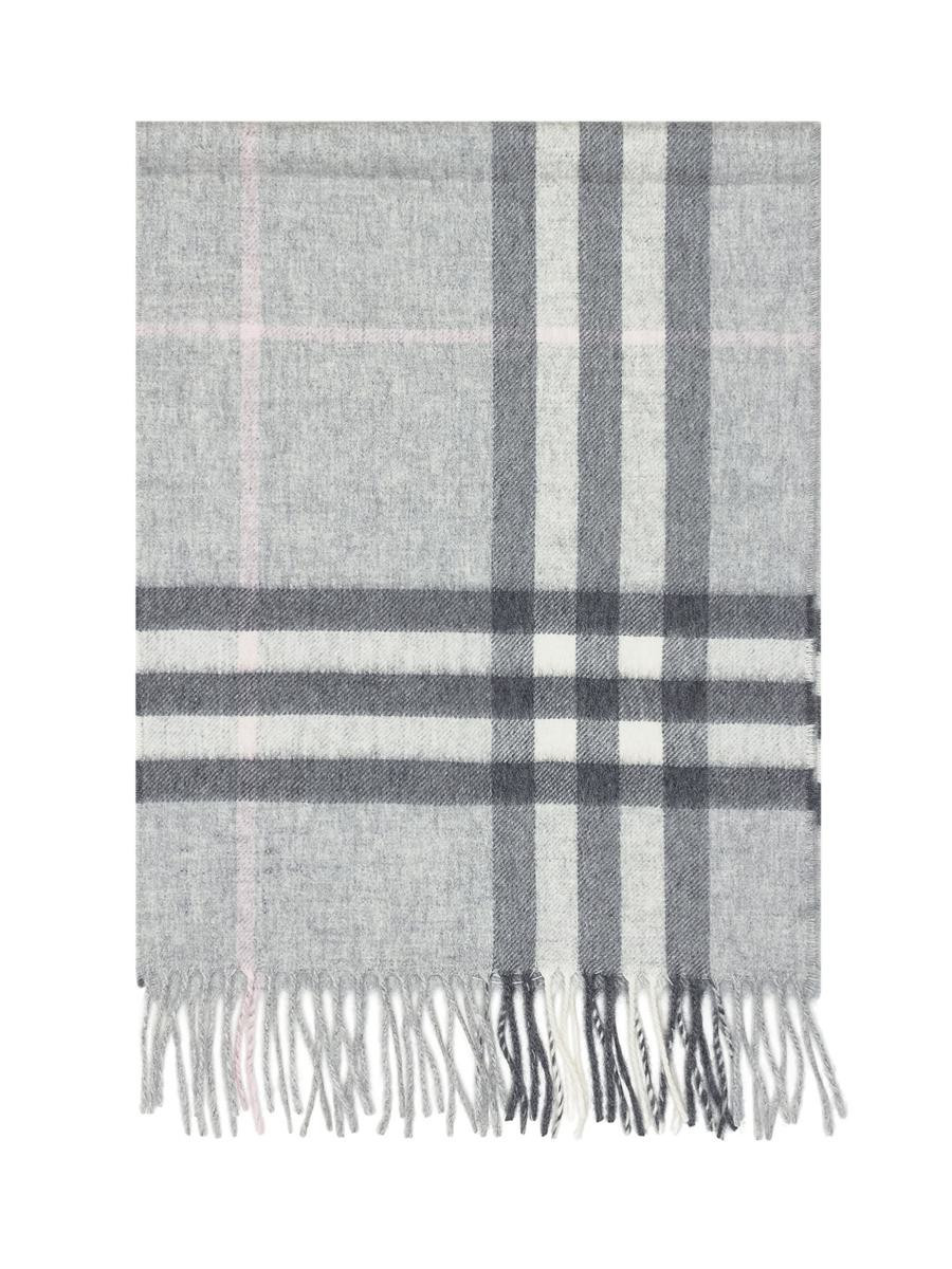 Burberry Burberry Grey Wool Check Scarf With Fringes | Baltini