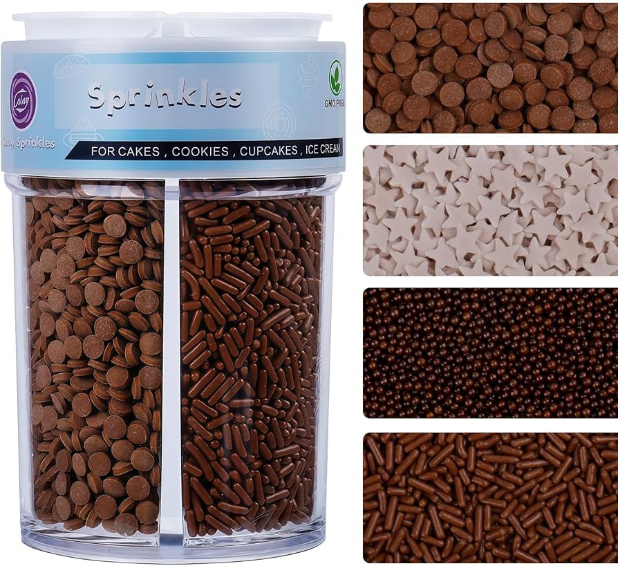Chocolate Sprinkles for Cake Decorating, 8Oz 4-Cell Mix with Nonpareil, Jimmies, Star Shapes & Co... | Amazon (US)