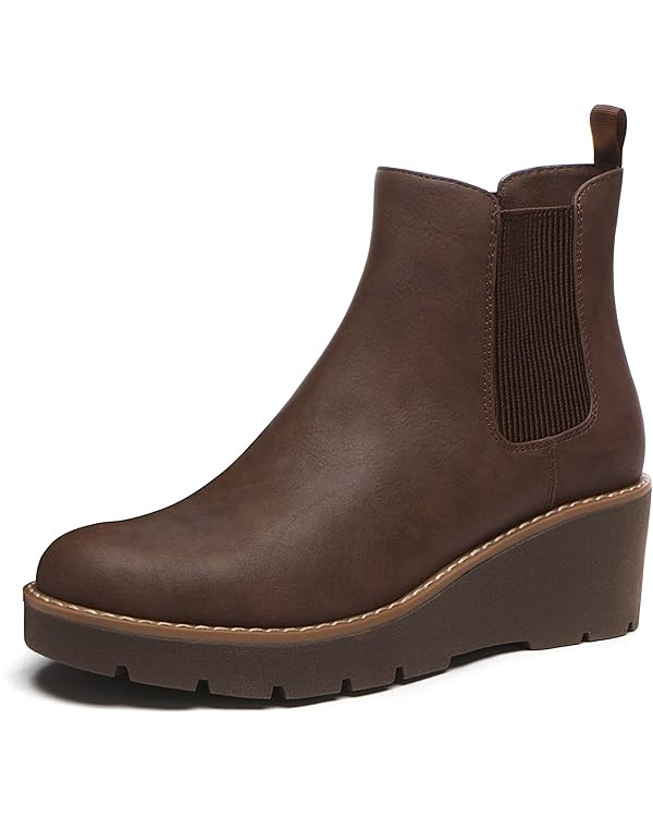 Athlefit Women's Chelsea Wedge Boots Elastic Platform Lug Sole Slip on Wedge Ankle Booties | Amazon (US)