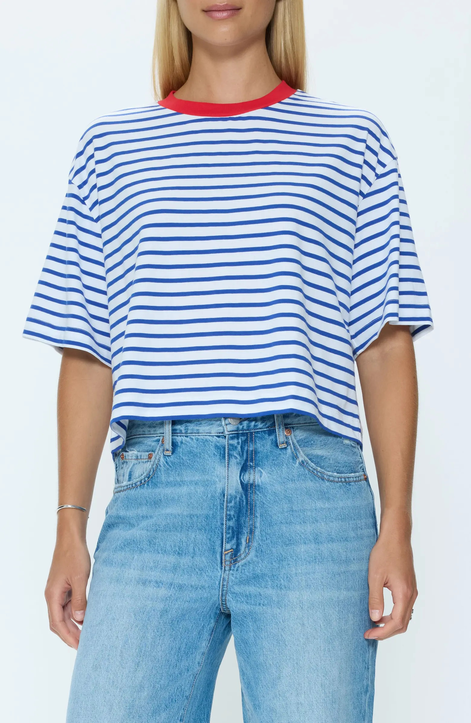 Mae Stripe Cotton Back Cutout Crop T-Shirt | Nordstrom