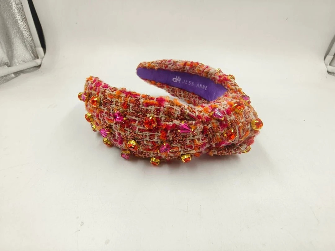 Cranberry and Orange Tweed Knotted Headband With Crystals - Etsy | Etsy (US)