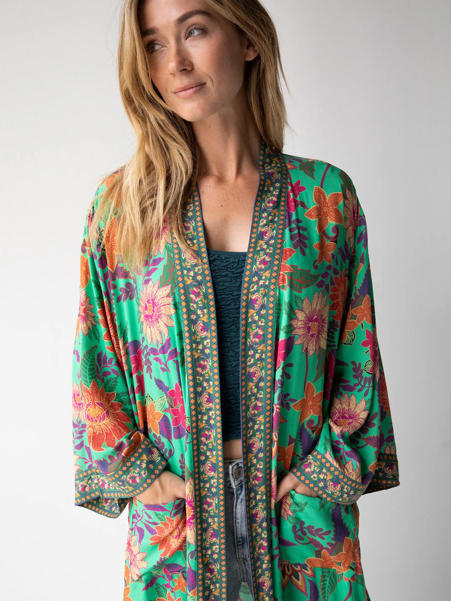 Camila Kimono - Bright Green Floral | Natural Life