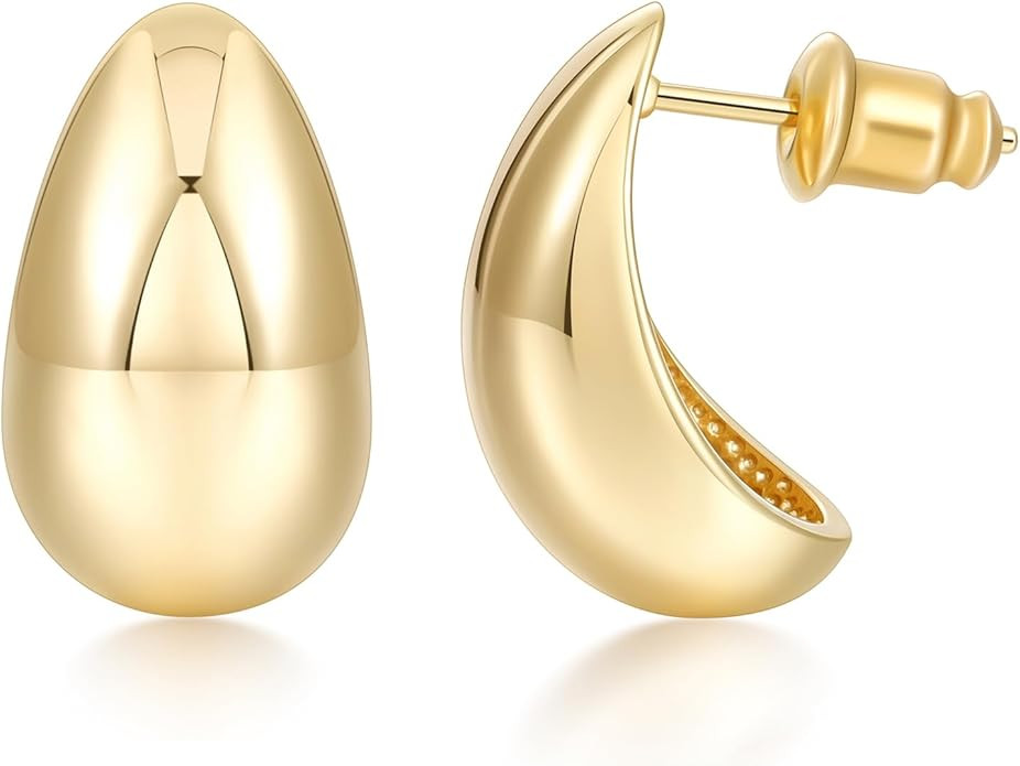 SHINYSO 14K Gold Plated Teardrop Hoop Earrings for Women Chunky Trendy Cubic Zirconia 925 Sterlin... | Amazon (US)