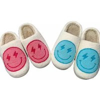Smiley Face Slippers Fluffy Cushion Slides Cute Womens Comfortable Smile, Lighting Bolt Emoji Pink/Blue | Etsy (US)
