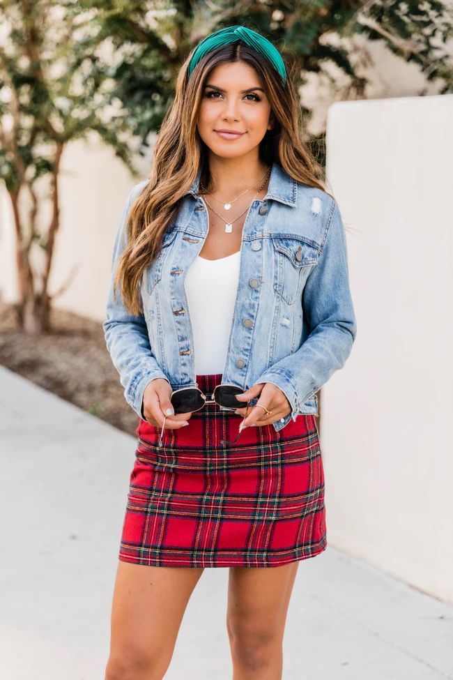Because I Found You Red Plaid Skirt | The Pink Lily Boutique