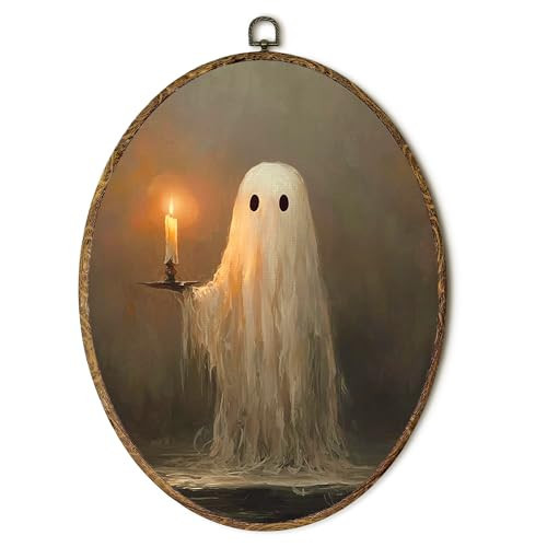 Yorhifa Halloween Ghost Framed Wall Art, Dark Academia Ghost Holding Candle Oval Wall Art, Spooky Halloween Oval Walls Decor, Vintage Gothic Canvas Artwork Hanging Decor, 8.5x11.5in | Amazon (US)