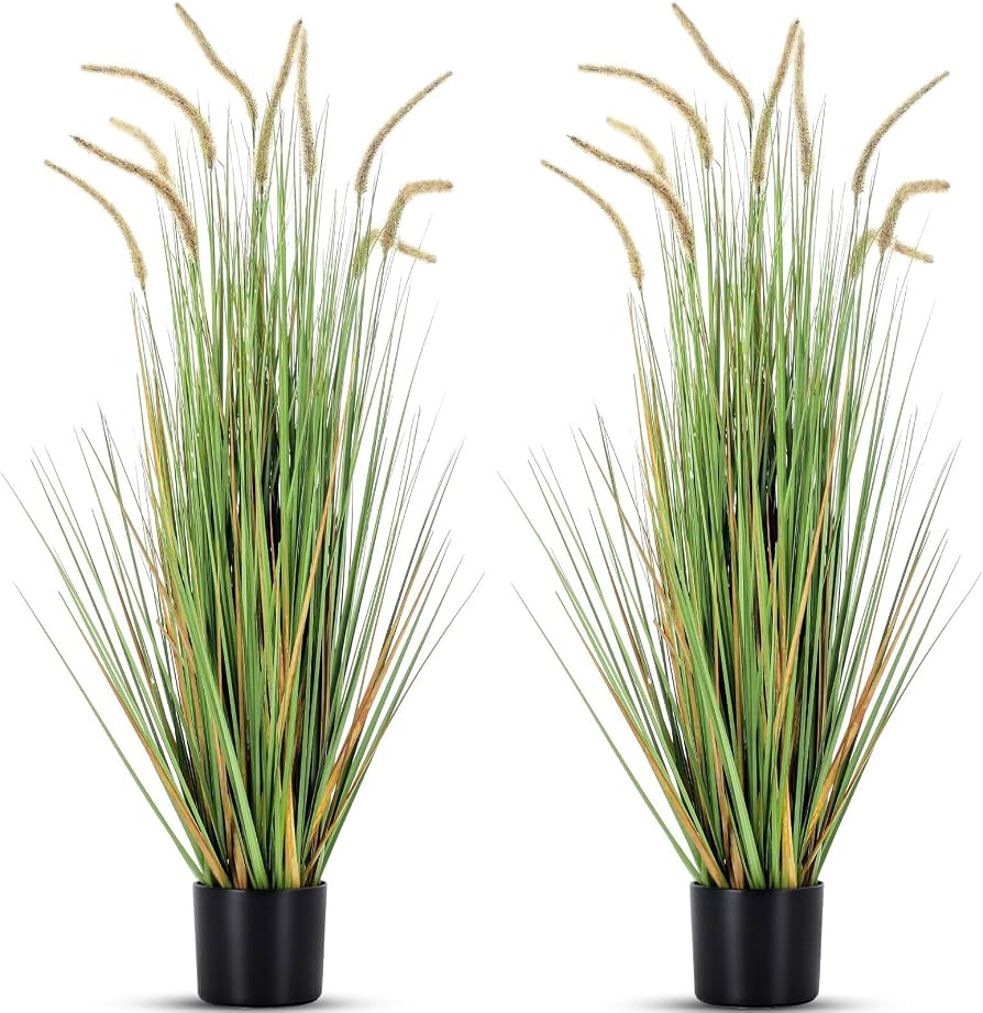 Jexine 2 Pieces Faux Plants Outdoor 4 ft Tall Artificial Grass Plant Potted Artificial Setaria Gr... | Amazon (US)