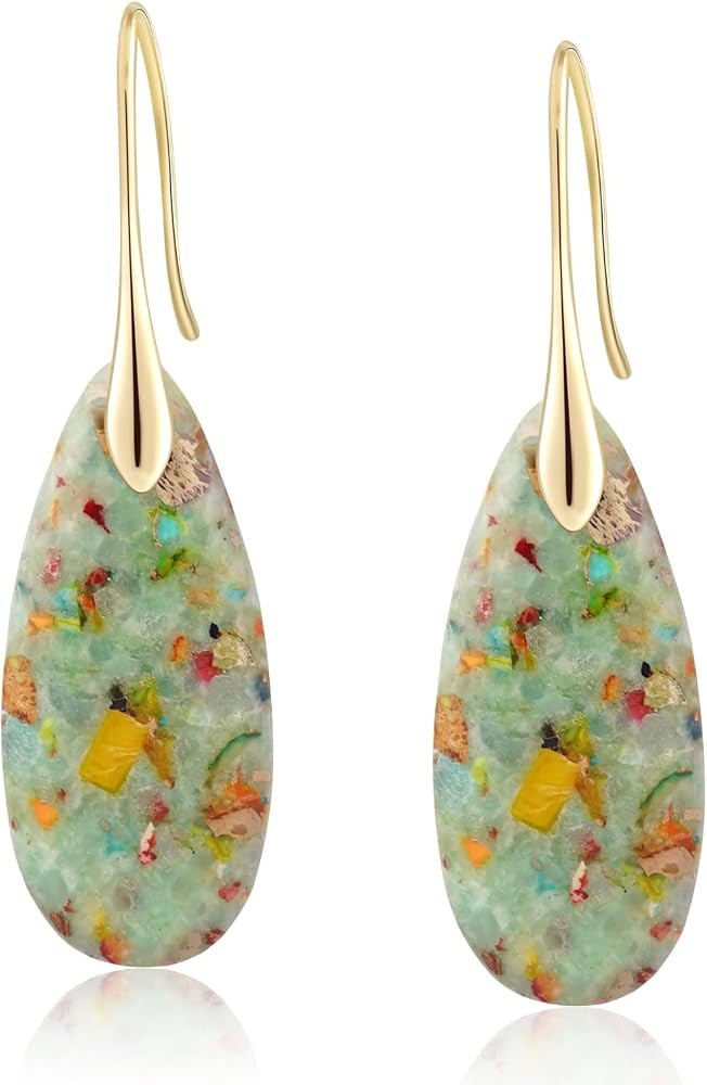 Natural Healing Stone Fishhoop Dangle Drop Earrings Statement Gold silver earrings | Amazon (US)