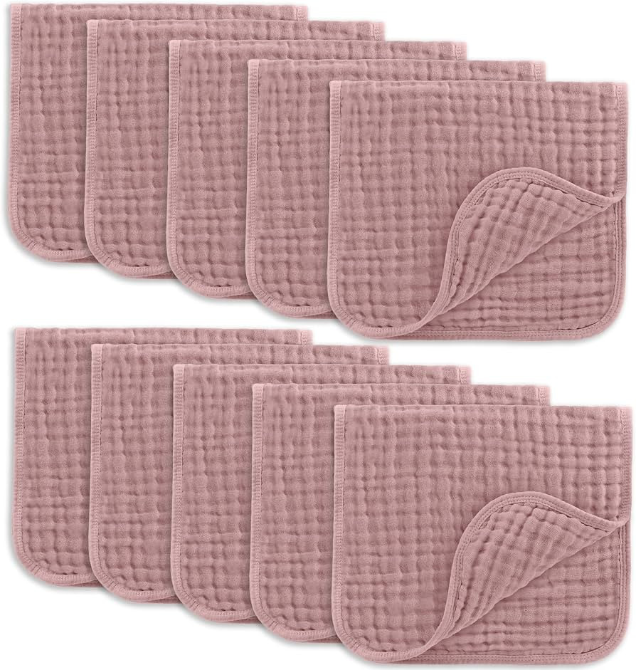 Comfy Cubs Muslin Burp Cloths 20x10" 10 Pack, Baby Burp Cloths - Mauve | Amazon (US)
