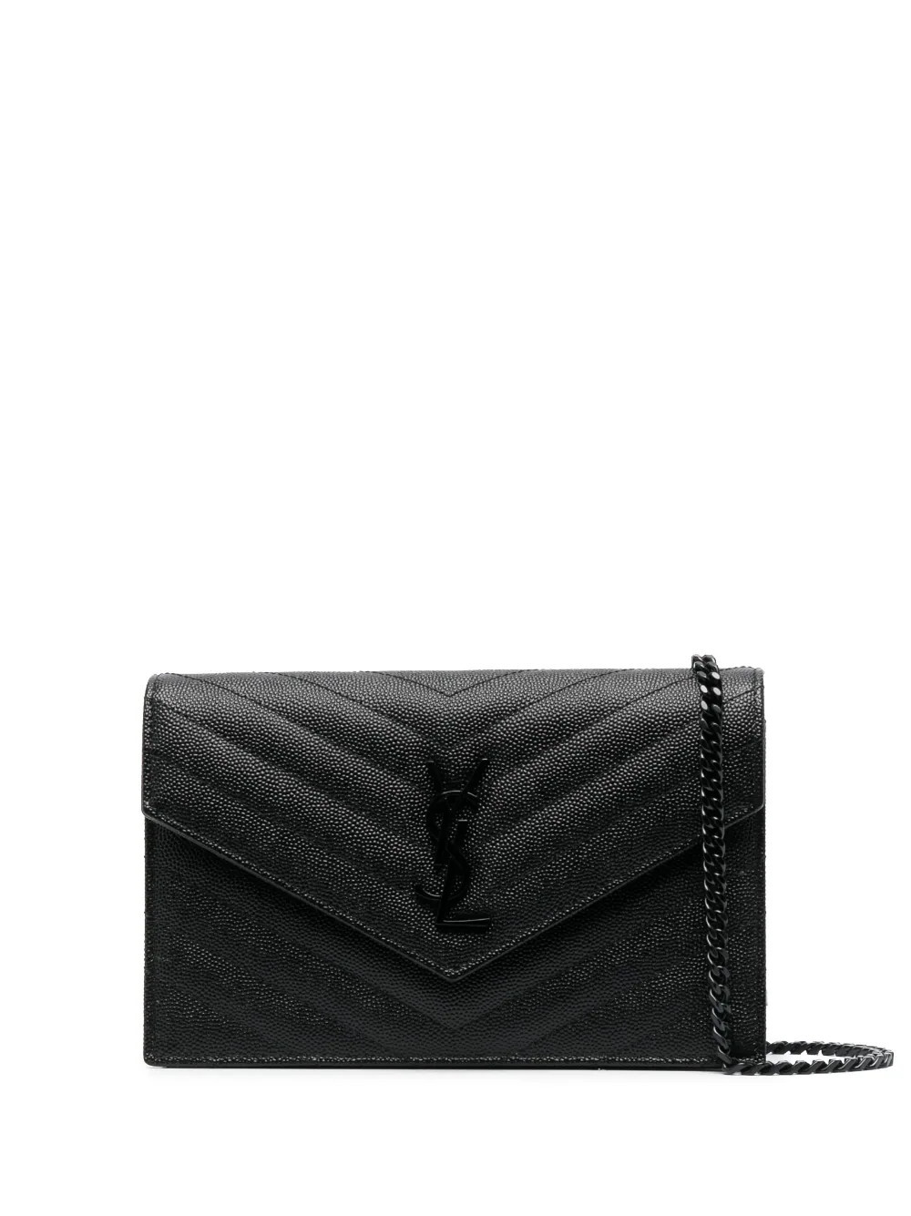 Saint Laurent Cassandre leather wallet-on-chain - Black | Farfetch Global