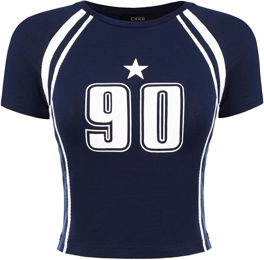 CIDER Women's Round Neck Graphic Short Sleeve Crop Tee | Amazon (US)