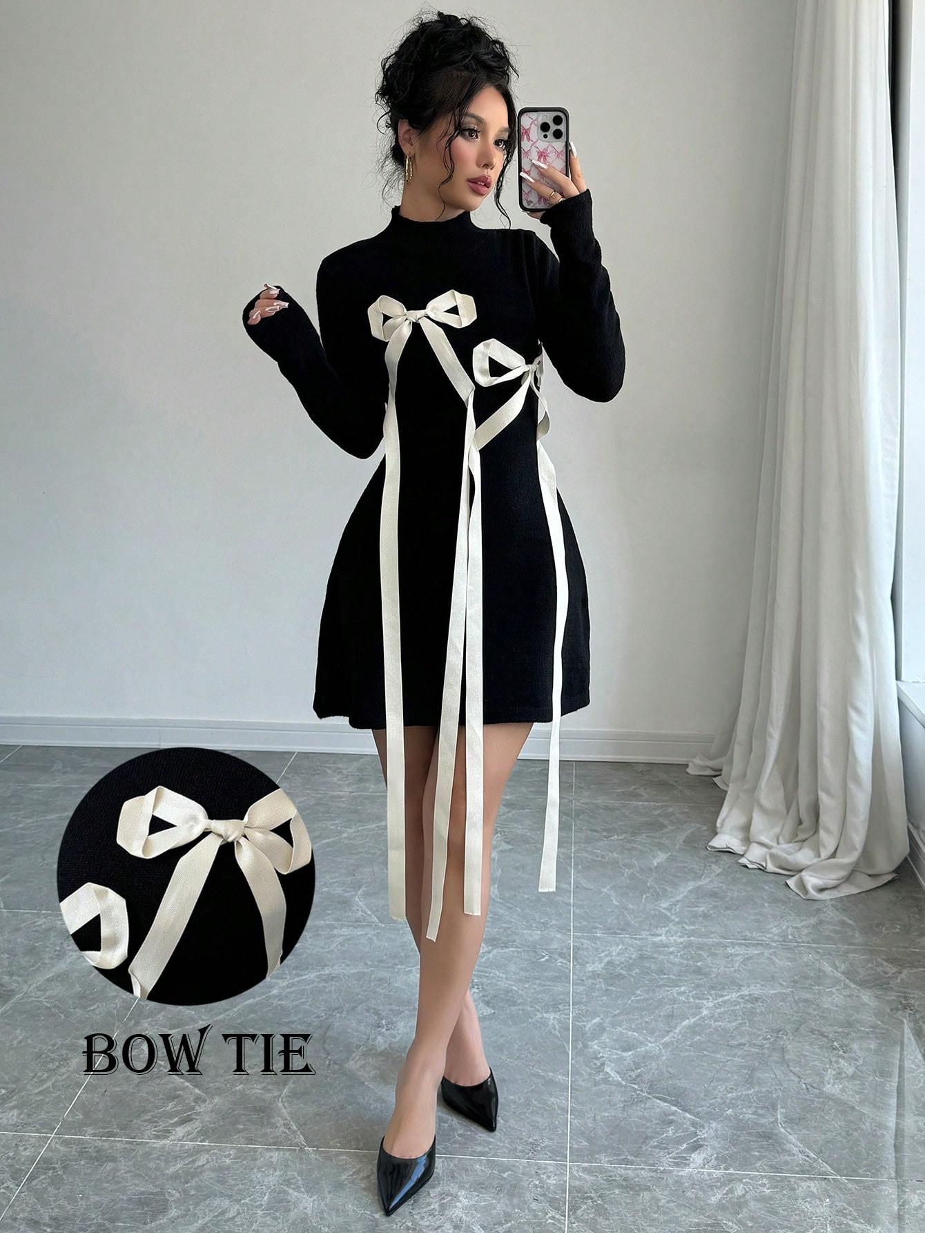 SHEIN Elenzya Women's Bow-Tie Waist Knitted Sweater Dress | SHEIN USA | SHEIN