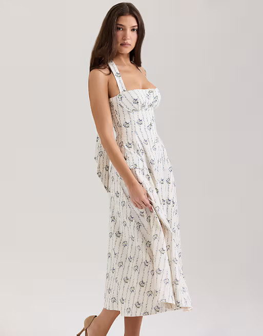 House of CB Claudia stretch cotton halter neck midi dress in cream daisy print | ASOS | ASOS (Global)