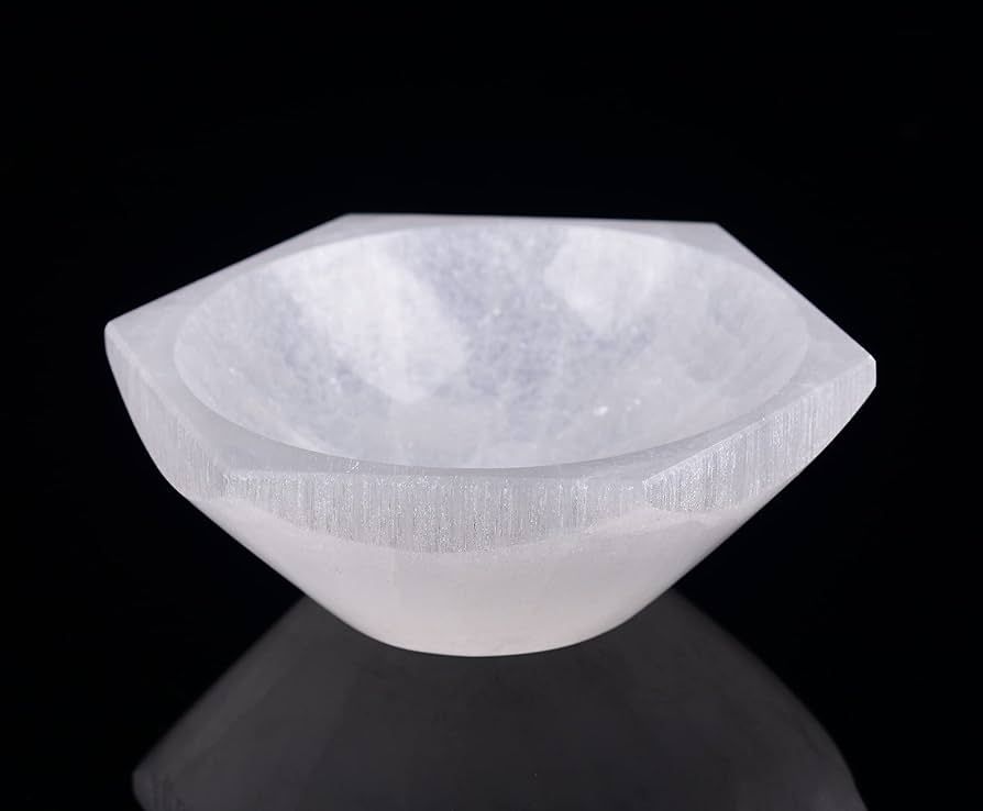 AMOYSTONE Natural Selenite Plate Selenite Bowl for Crystals Hexagon Selenite Dish 4" for Chakra H... | Amazon (US)