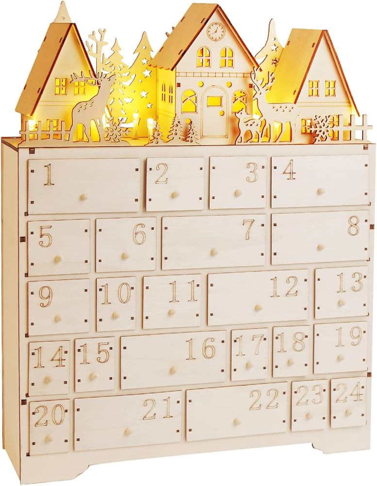 CCINEE Christmas Wooden Advent Calendar with 24 Storage Drawers, Countdown to Christmas Decoratio... | Amazon (US)