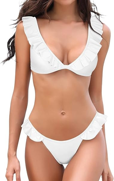 SHEKINI Women's Bathing Suits Ruffles Flounce Bikini Sets Low Rise Two Piece Swimsuit | Amazon (US)