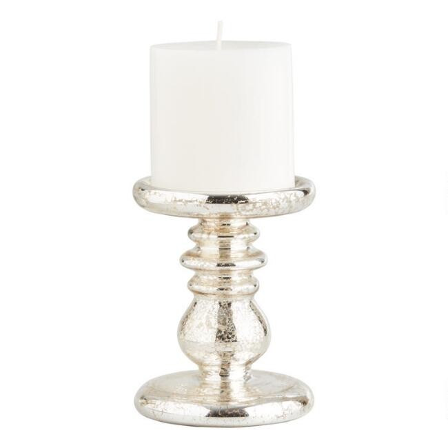 Pier Place Small Silver Mercury Glass Pillar Candleholder | World Market