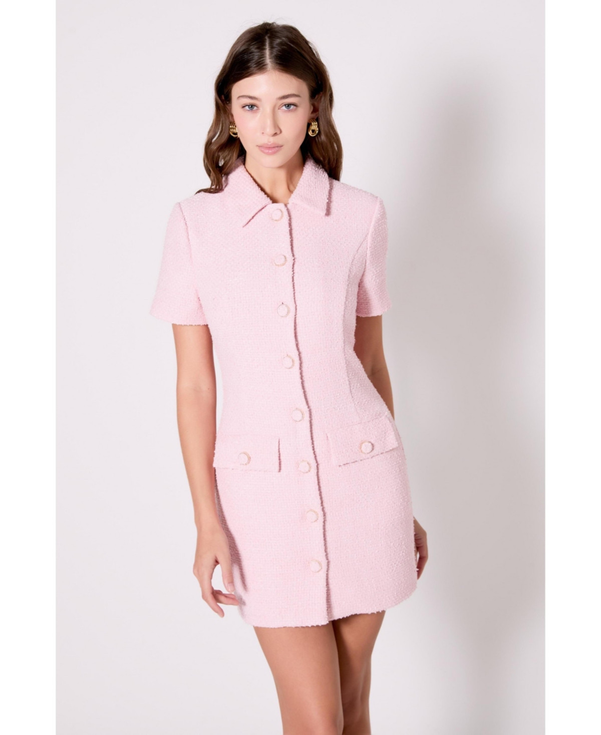 endless rose Women's Collared tweed Mini Dress - Pink | Macy's