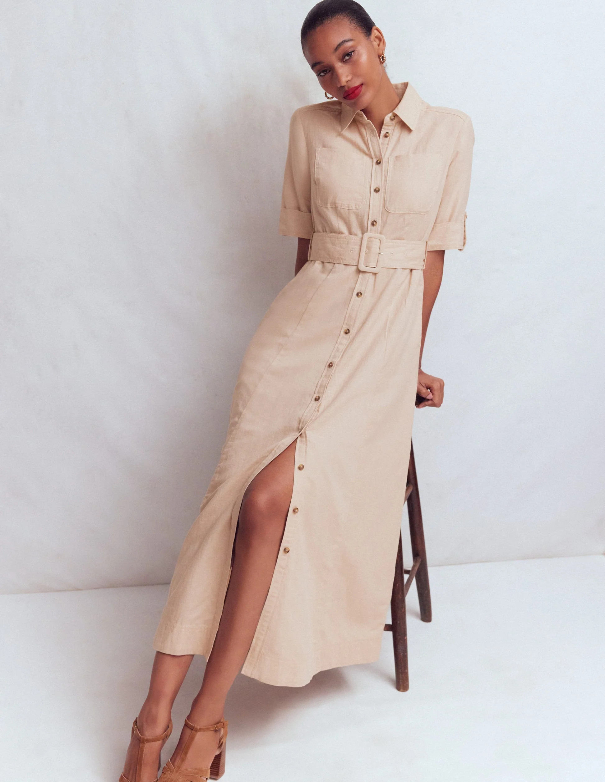 Ora Linen Blend Shirt Dress-Coffee | Boden (US)