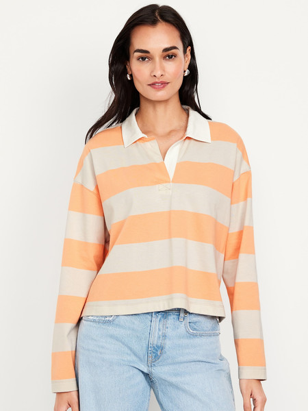 Rugby Stripe Crop Polo | Old Navy (US)