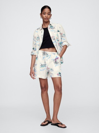 4"" Mid Rise Pull-On Linen-Blend Shorts | Gap Factory