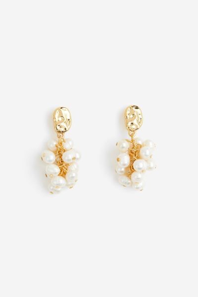 Gold-plated pendant earrings - Gold-coloured/White - Ladies | H&M GB | H&M (UK, MY, IN, SG, PH, TW, HK)