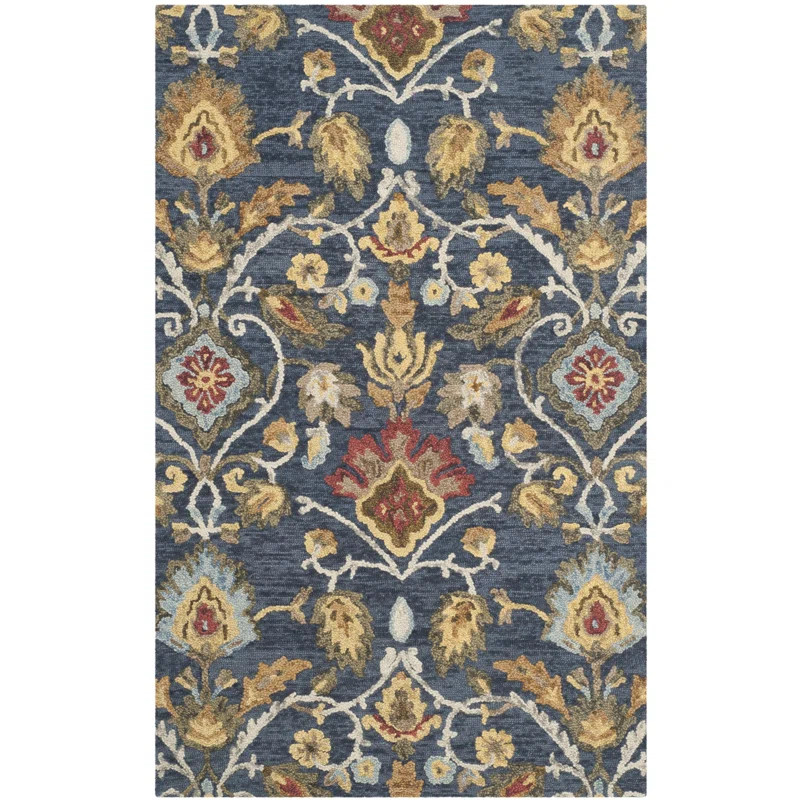 Ferrera Handmade Tufted Wool Navy Multi Rug | Wayfair North America