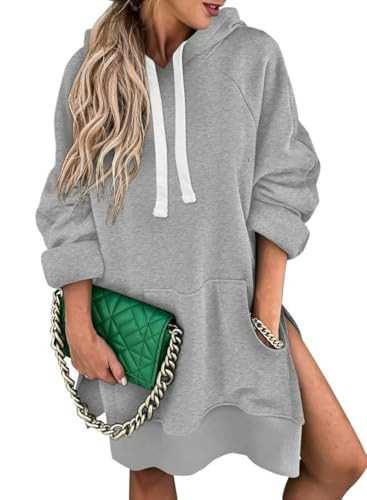SHEWIN Oversized Hoodies for Women Casual Long Sleeve Crewneck Pullover Drawstring Hooded Sweatshirt Loose Fit,(US 8-10) M,Gray | Amazon (US)